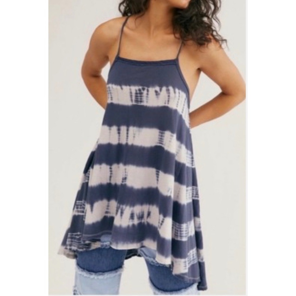 We The Free People Tie Dye Swing Tank Top Grey Cream Boho Strappy Small